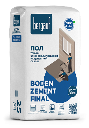 Пол тонкий самонивелирующийся на цементной основе Boden zement final, BERGAUF